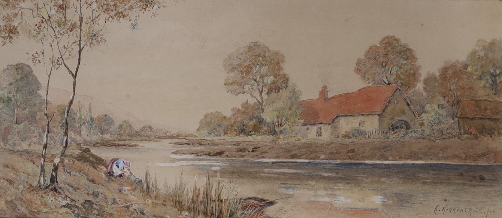 Attributed to Edwin Earp, pair of watercolours, Loch scenes, 18 x 46cm and two other watercolour landscapes by Garman Morris and Kirkpatrick